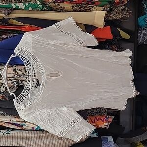 Boho Top White Tassels Casual Dressy S Blouse